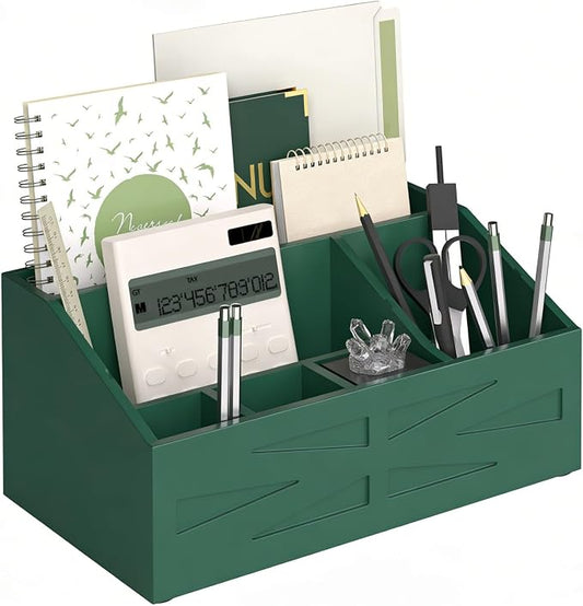 Wood Mail Organizer Countertop,Farmhouse Desk and Kitchen Countertop Storage, Letter Sorter, Desk Mail and Bill Organizer, Desktop File and Paper Holder (Green) by BELOVALE