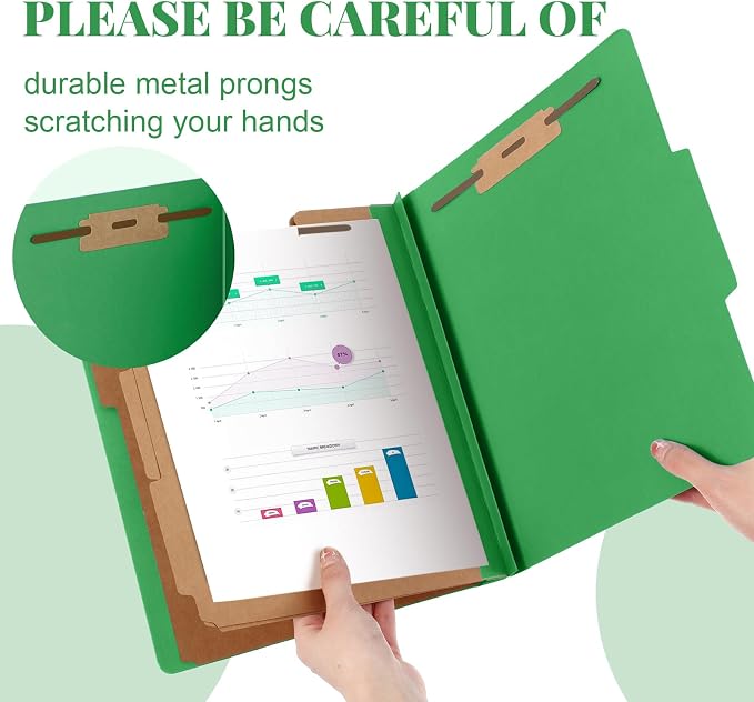 Skyygemm 60 Pcs Classification Folder Letter Size, 3 Divider File,Green | Back to School Supplies, Pressboard File with Fastener, Expanding Organizer Bulk for School Teacher, Office Employee, Staff - Image 3
