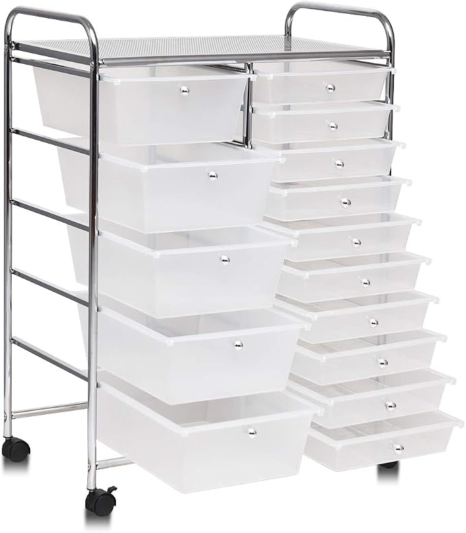 Giantex 15 Drawer Rolling Storage Cart Tools Scrapbook Paper Office School Organizer, Clear - Image 7