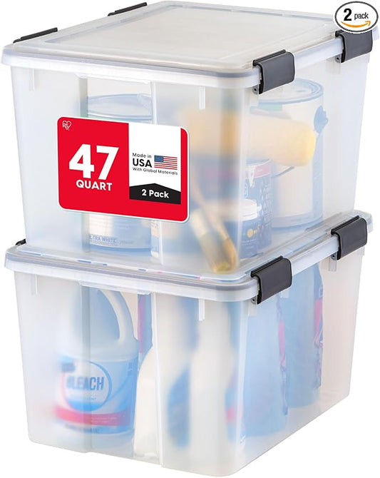 IRIS USA WeatherPro Storage Bins with Lids, 47 Qt, Gasket Seal, 2 Pack | Airtight gasket helps protect clothing, shoes, crafts, keepsakes, and household supplies from moisture and dust. by IRISUSA