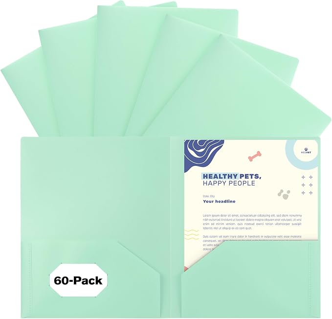 60-Pack Plastic Folders with Pockets,2-Pocket Pastel Folders Holds US Letter Size Paper for School/Office/Home, Green by EEHZTSIOFFICE