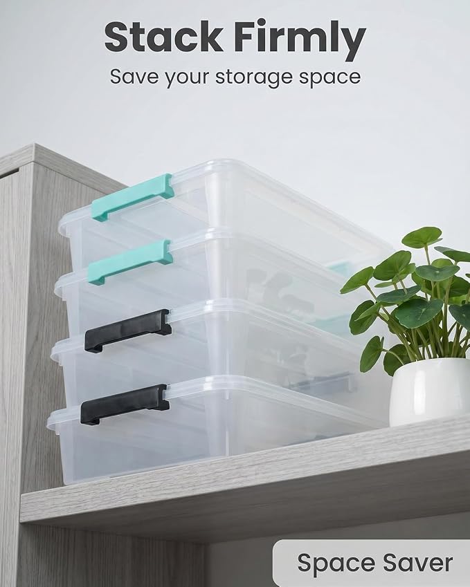 EOENVIVS 4 Pack Clear Storage Bins with Lids, Stackable A4 & US Letter File Box Organizers, Craft Storage Bins and Sensory Bins for Classroom, Kids Art Supplies, Documents and Projects, Black Latches - Image 5