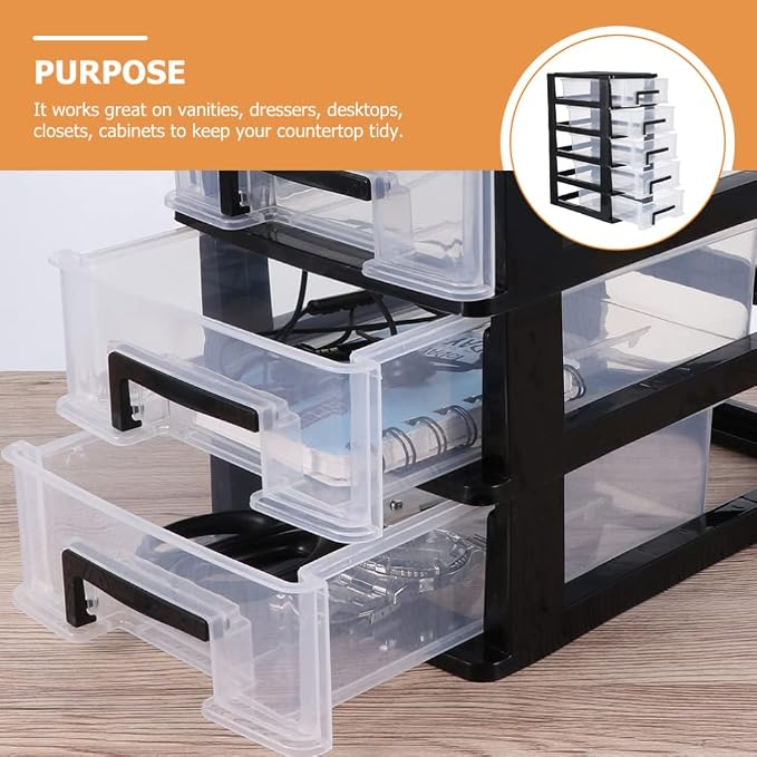 Cabilock Storage Drawers Desk Organizer with 5 Drawers:2pcs Clear Plastic Desk Storage Box Mini Storage Bin Container Case for, Storing Craft, Accessory, Stationery Jewelry Organizer Stand - Image 4