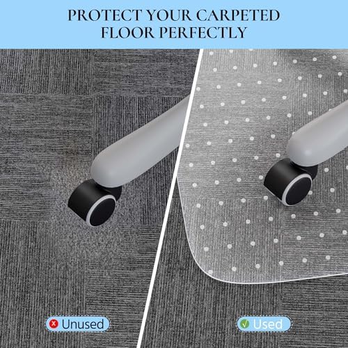 Office Chair Mat, 30" x 48" Transparent Office Desk Chair Mat for Carpeted Floors, Studded Carpet Floors Protector Mat for Home & Offices - Image 2