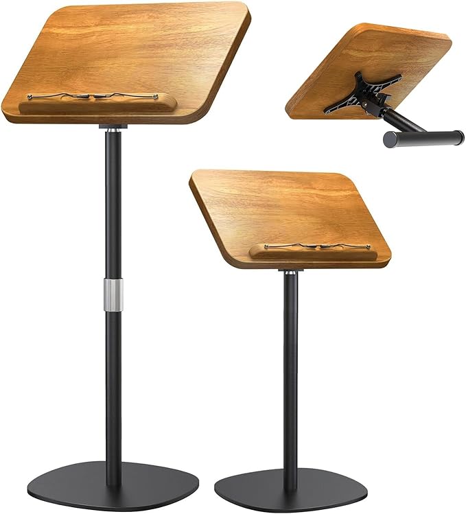 NAMON 2-in-1 Dual-use Floor & Desktop Book Stand, 100% Solid Wood, Height Adjustable from 16.5" to 51", Floor Reading Stand with Page Clip for Cookbooks, Sheet Music, Projector (with a T-Shaped) | 100% Solid Wood, Floor Reading Stand with Page Clip for... by NAMON