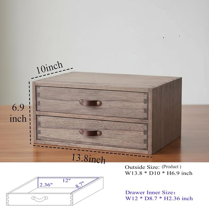 DDYURI Wood 2 Drawer Desktop Organizer Cabinet - Desk Storage Box for Kitchen Counter, Dresser Tabletop - Wooden File Organizer Printer Machine Stand for Office Accessories Chest Dark (FAX2C-DK) - Image 3