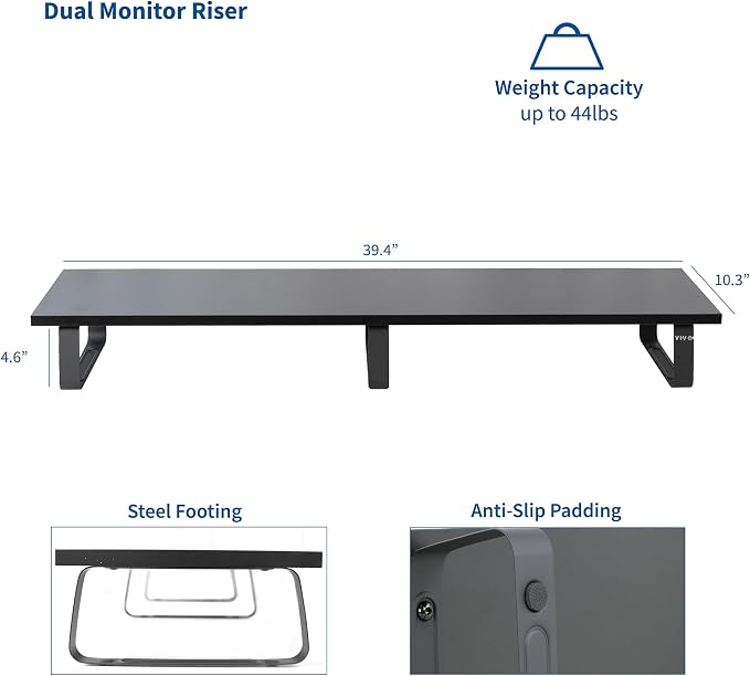 VIVO 39 inch Extra Long Monitor Stand, Wood & Steel Desktop Riser, Dual Screen, TV, Keyboard, Laptop, Ergonomic Desk and Tabletop Organizer, Black, STAND-V000DL - Image 3