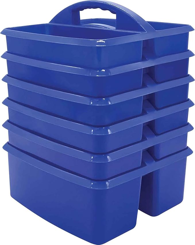 Teacher Created Resources Blue Portable Plastic Storage Caddy 6-Pack for Classrooms, Kids Room, and Office Organization, 3 Compartment by TeacherCreatedResourcesOS