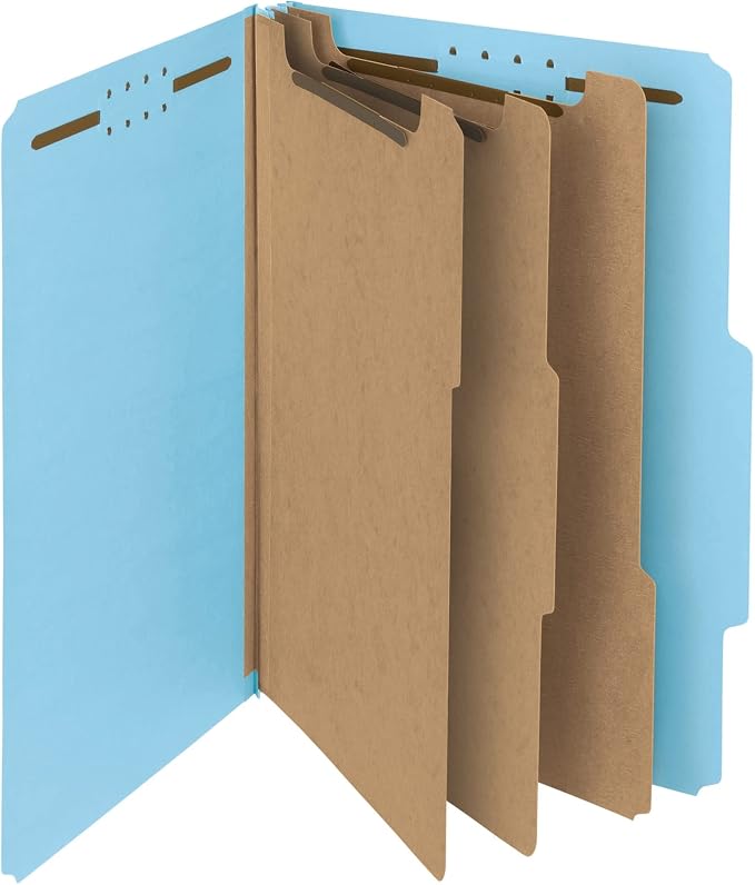 Smead 100% Recycled Pressboard Classification File Folder, 3 Dividers, 3" Expansion, Legal Size, Blue, 10 per Box (19090) by SMEAD