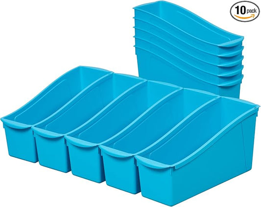 ECR4Kids Linking Plastic Storage Book Bin, Multipurpose Organization, Neon Blue, 10-Piece by ECR4Kids