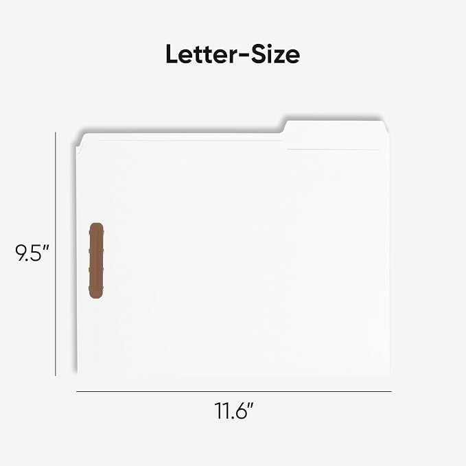 Smead Fastener File Folders, Reinforced 1/3-Cut Tabs, 2 Fasteners, Letter Size, White, 50 per Box (12840) - Image 2
