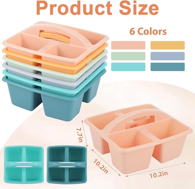 6 Pack Assorted Colors Classrooms Caddy 4 Compartment Classroom Caddy Compartment Caddies Set Table Caddies Classrooms with Handle for Classroom Organization Table Desk Office Supplies(Boho) - Image 2