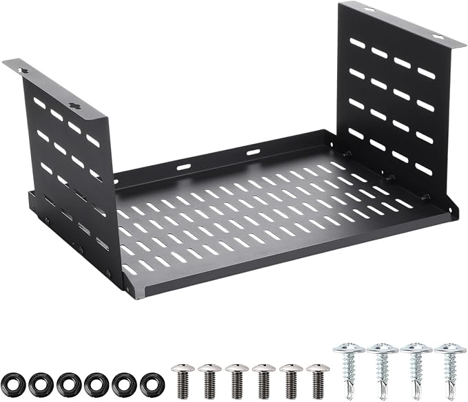 Under Desk Computer Mount for Small Form Factor Sff Computers and Pcs, Using Space 16.7" x H 8" x D 12" Mount Shelf Organizer for Office Home Workstation Gaming Stand up Desk by Otoolling