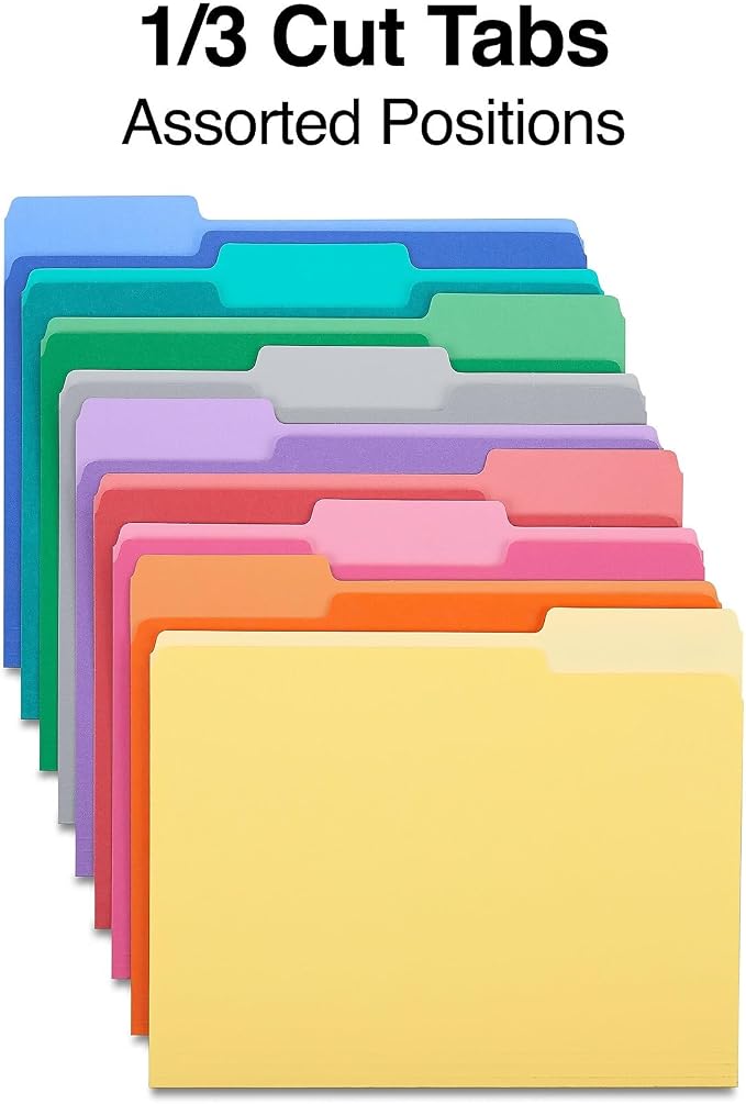 Staples File Folder, Letter Size, 1/3‑Cut Tabs, Assorted Colors, Durable Paper Stock, 500/Carton - Image 4