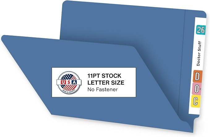 Blue 11pt End Tab File Folders No Fastener, USA Made, Doctor Stuff, 100/Box | 11pt end tab folders, USA made, no fasteners. Medical, legal, and office filing. by DoctorStuff
