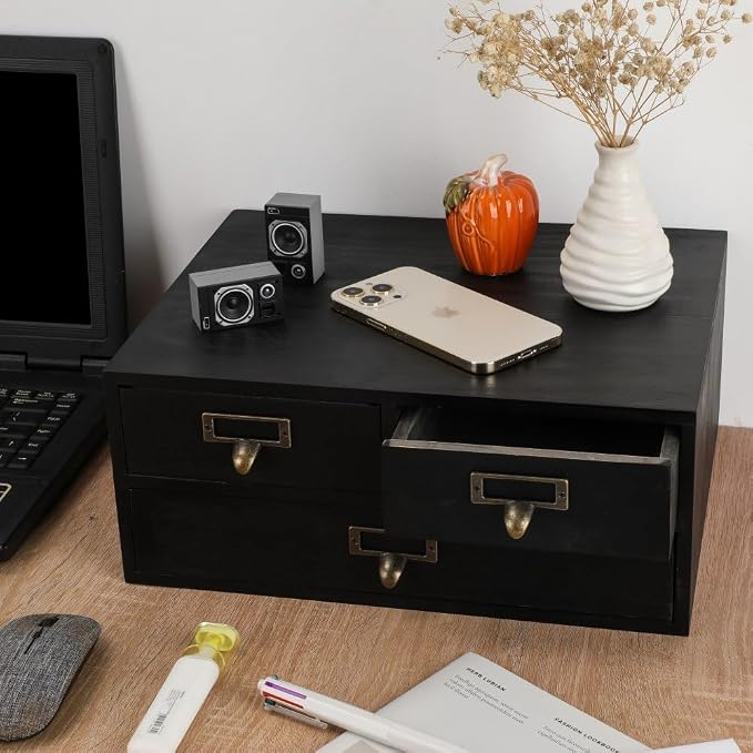 Wooden Drawers Apothecary Cabinet Black Wood Desktop Organizer Box | Vintage Wooden Storage Box for Apothecary Drawers, Countertop Organizer with Drawer for Library Card Catalog Cabinet - Image 5