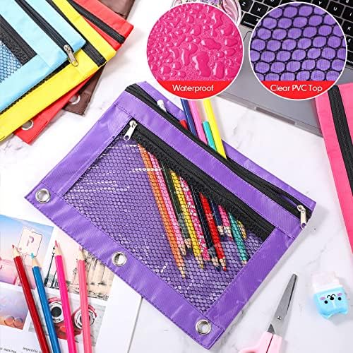 Fainne 60 Pack Pencil Pouches for 3 Ring Binder, A4/letter Size Compatible, 3 Hole Zipper Pouches with Clear Window, Double Zipper Pencil Case Bulk for Office School College Supplies(Multi Color) - Image 5