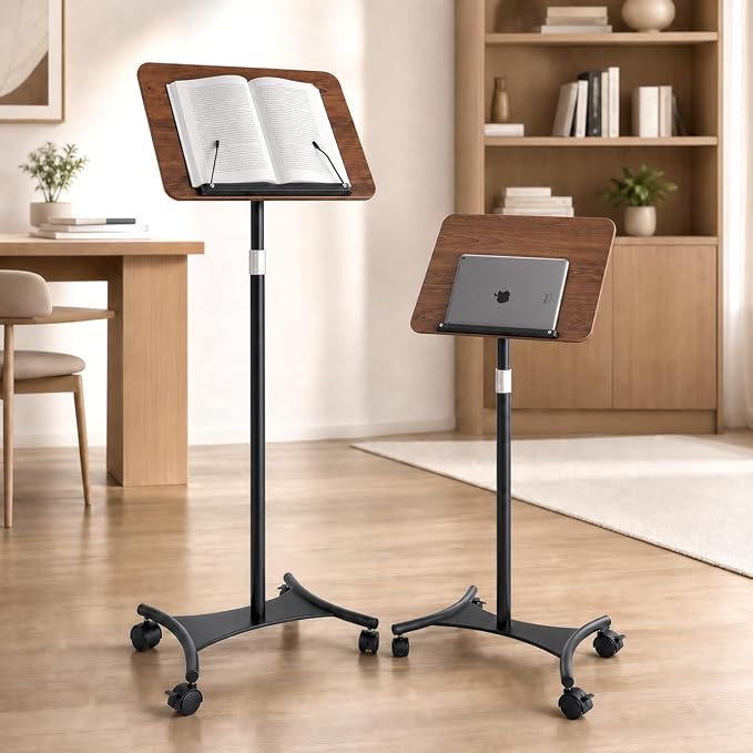 Rolling Book Stand with Wheels, Adjustable Sheet Music & Reading Stand | 16.5 x 11.8 in panel | 19-57 in adjustable height | 360° angle | Lockable wheels | For books, music, tablets by Monsefi%7CCozyOrganizedEffortless