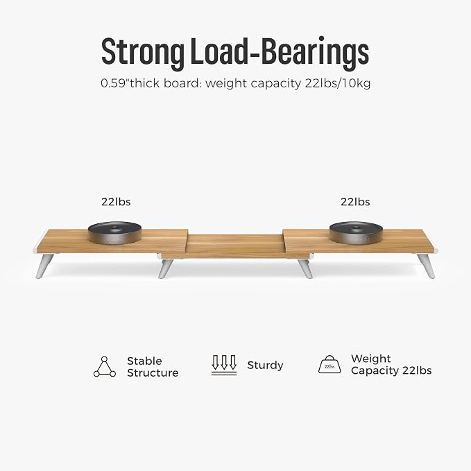 loukin Dual Monitor Stand Riser for Desk, 43.6" × 8.2" Computer Stand, Wood | Supports 22 lb, No Installation Required, Water-Resistant Surface, Fits Laptops and Printers, Ergonomic Design - Image 4