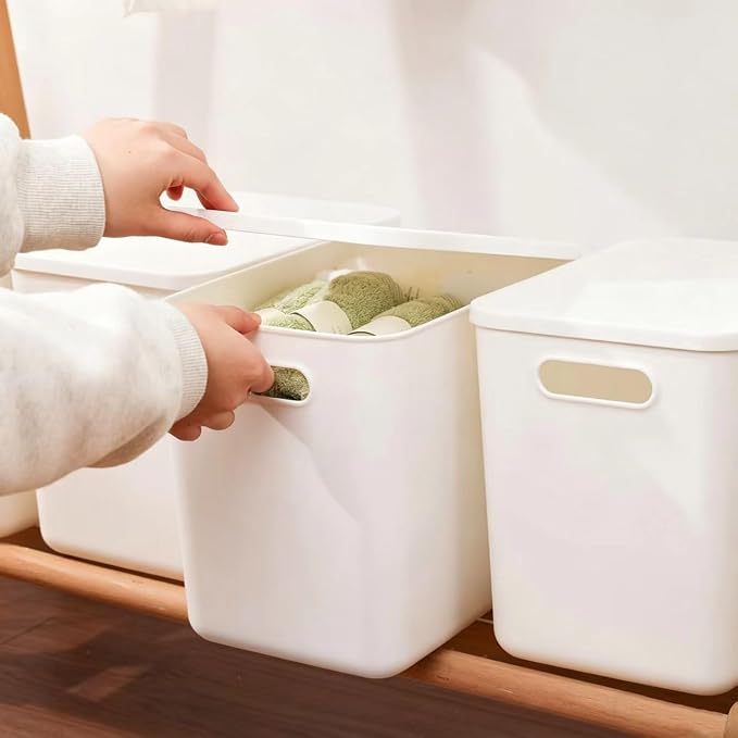 Ytteve 6 Pack White Plastic Storage Bins with Handles, Durable Organizer - 4 L (11.8"x8"x9.8") & 2 M (11.8"x8"x4.7"), Multi-size Storage Containers for Home, Closet, Shelves, Drawers, Office - Image 3