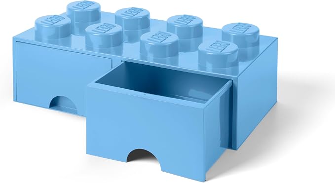 LEGO Brick Drawer, 8 Knobs, 2 Drawers, Stackable Storage Box, Light Royal Blue | Stackable Storage Box 2 Pull-Out Drawers 8-Knob Brick Design Toy & Desk Storage Home Decor Office Kids Room - Image 4