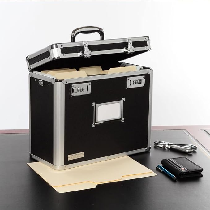 Vaultz File Organizer Storage Box, Letter Size, 14 x 7 x 12.19 In, Black | Locking storage tote with dual combination locks, keeps office documents secure and organized for filing needs - Image 2