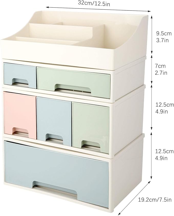 Makeup Organizer, Cosmetic Storage Box, ROSELIFE [TAEF-04] Desktop Stationery, Remote Control Storage Box, Kitchen Spices Organizer Box, 4 Pieces 6 Drawers, 5 Slots, Blue, Pink and Green Assortment - Image 2