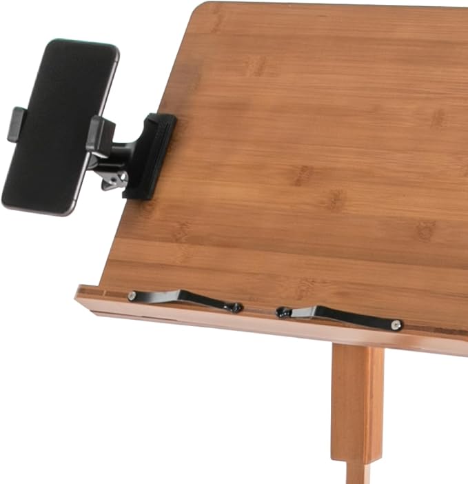 Sheet Music Stand & Desktop Book Stand with Phone Holder, Rotatable Music Book Holder Stand,Wooden Portable Sheet Music Table Stand Height Adjustable from 39.4-51.2in with Book Stand Support - Image 4
