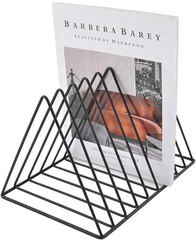 9 Slot Magazine Rack Book Record Holder, Desktop Iron Storage Rack Bookshelf Multifunction Triangle File Organizer Sorter for Decor Home Office, Black Pack of 2 - Image 5