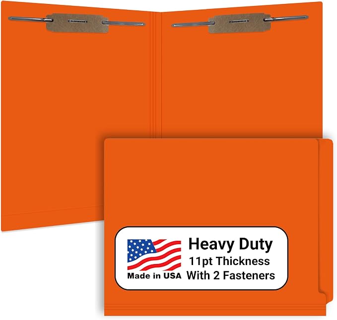 Orange File Folders, USA Made, Doctor Stuff, Two 2" Bonded Fasteners, Durable 11pt, Reinforced End Tab File Folders, 2 Prongs, Colored Medical Charts and Patient Chart, Box of 50 by DoctorStuff