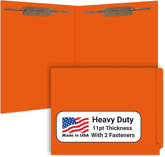 Orange File Folders, USA Made, Doctor Stuff, Two 2" Bonded Fasteners, Durable 11pt, Reinforced End Tab File Folders, 2 Prongs, Colored Medical Charts and Patient Chart, Box of 50 by DoctorStuff