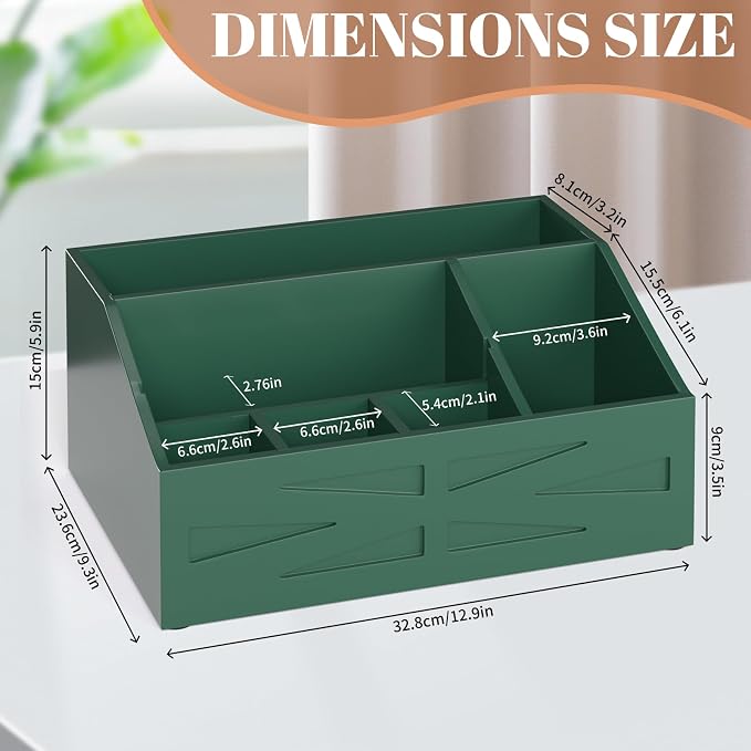 Wood Mail Organizer Countertop,Farmhouse Desk and Kitchen Countertop Storage, Letter Sorter, Desk Mail and Bill Organizer, Desktop File and Paper Holder (Green) - Image 2