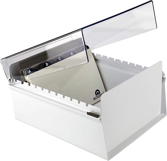 Acrimet 5 X 8 Card File Holder Organizer Box Metal Base Heavy Duty (AZ Index Cards and Divider Included) (White Color with Clear Crystal Plastic Lid Cover) | With A-Z Index & Non-Slip - Image 6