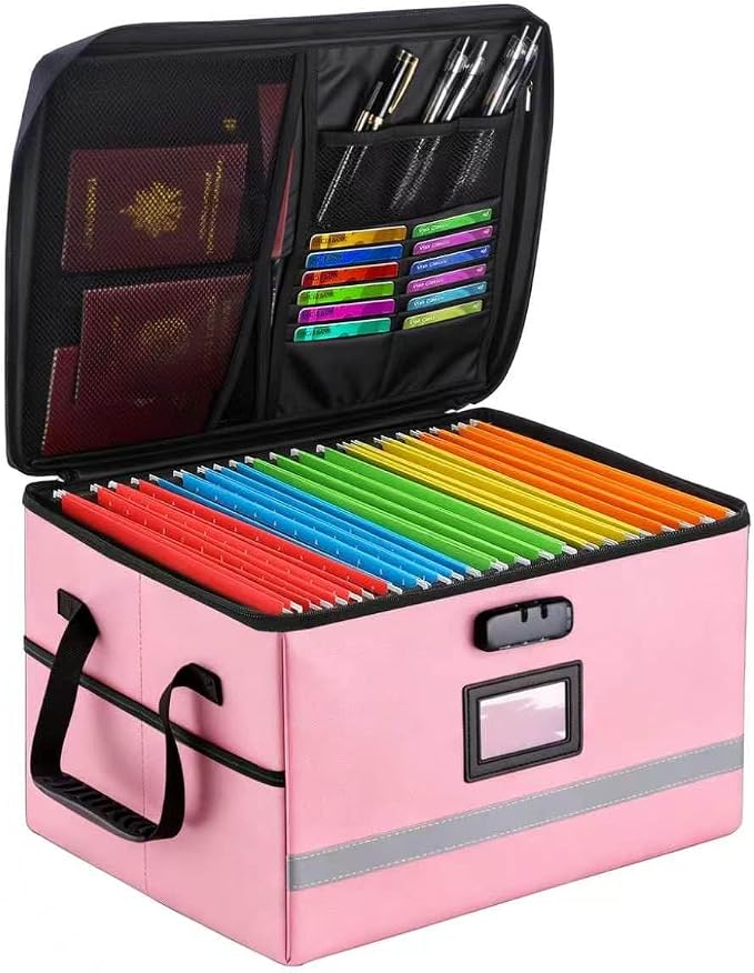 EXLIFBAG File Organizer, Fireproof File Box with Lids, Important Document Organizer Box with Lock, Portable File Folder Organizer with Handle by EXLIFBAG