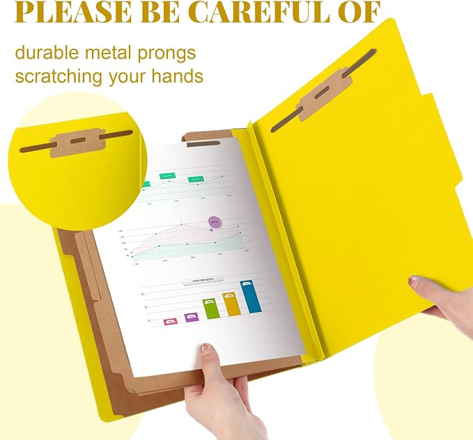 Skyygemm 48 Pcs Classification Folder Letter Size, 3 Divider File,Yellow | Back to School Supplies, Pressboard File with Fastener, Expanding Organizer Bulk for School Teacher, Office Employee, Staff - Image 4