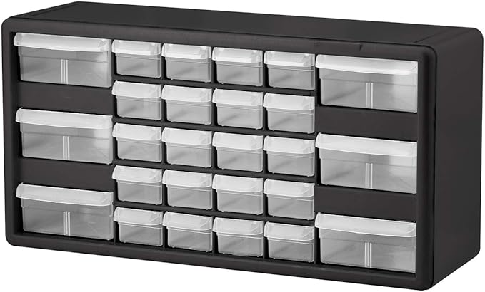 Akro-Mils 26-Drawer Plastic Storage Cabinet, 20"W x 6"D x 10"H, Black | Plastic Cabinet w/ Drawers for Garage Organization, Beads, Building Bricks Storage, Teacher Toolbox, Makeup Organizer, 10726 by Akro-Mils