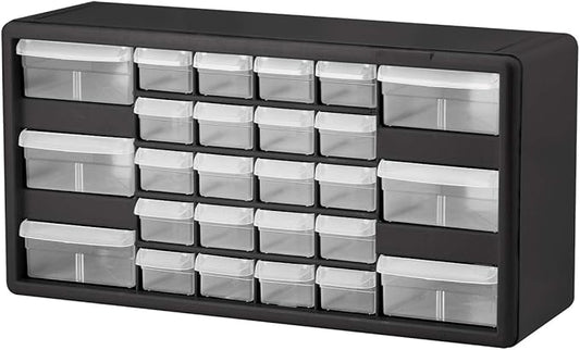 Akro-Mils 26-Drawer Plastic Storage Cabinet, 20"W x 6"D x 10"H, Black | Plastic Cabinet w/ Drawers for Garage Organization, Beads, Building Bricks Storage, Teacher Toolbox, Makeup Organizer, 10726 by Akro-Mils