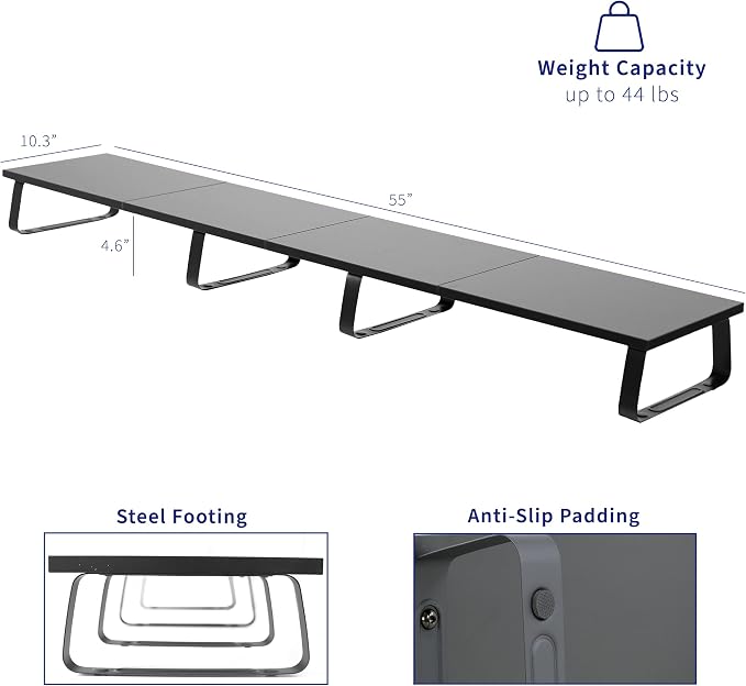 VIVO 55 inch Extra Long Monitor Stand, Wood & Steel Desktop Riser, Multi Screen, TV, Keyboard, Laptop, Ergonomic Desk and Tabletop Organizer, Black, STAND-V000D5 - Image 3
