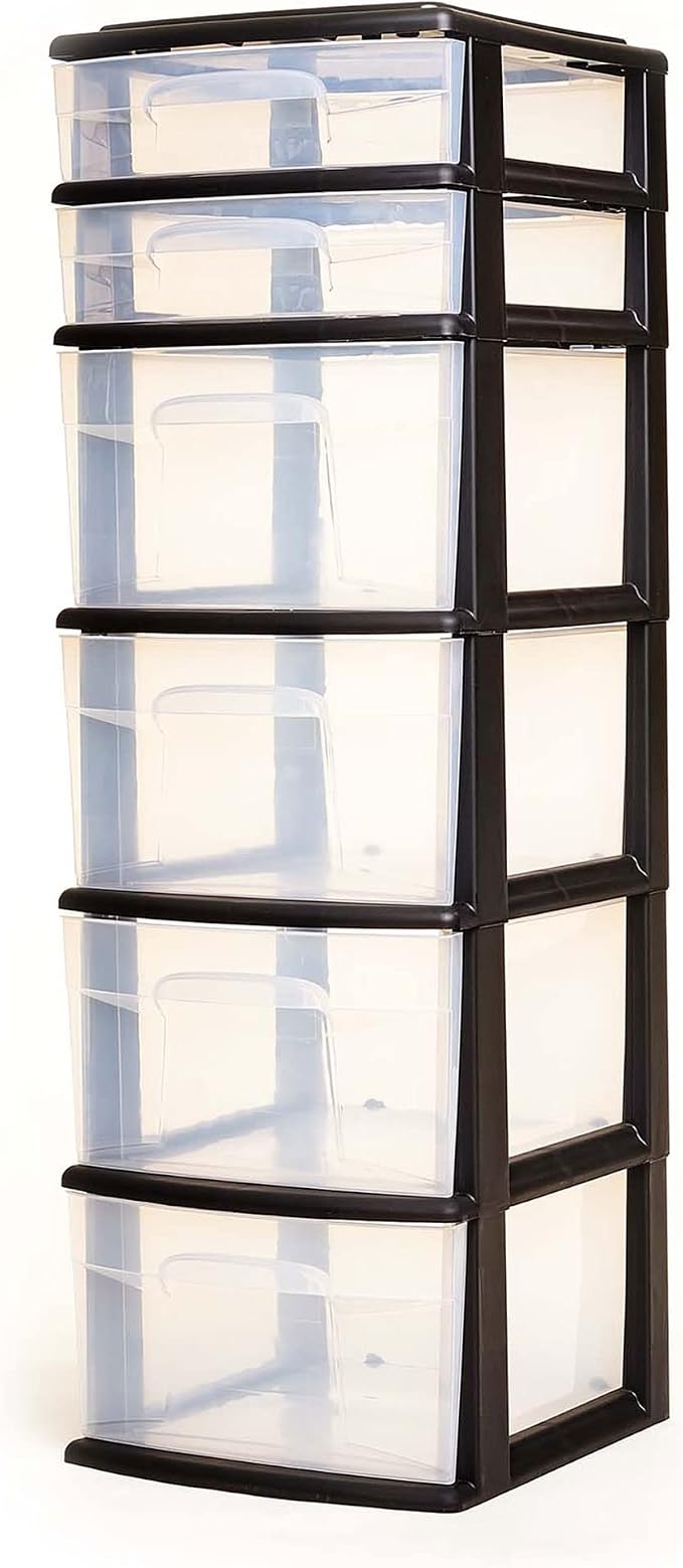 HOMZ 2-Pack Drawer Tower, 6-Tier Clear Plastic Storage Organizer Cart, Black Frame - Organizing Containers for Home, Office, Bathroom, Bedroom, and Classroom - Image 8