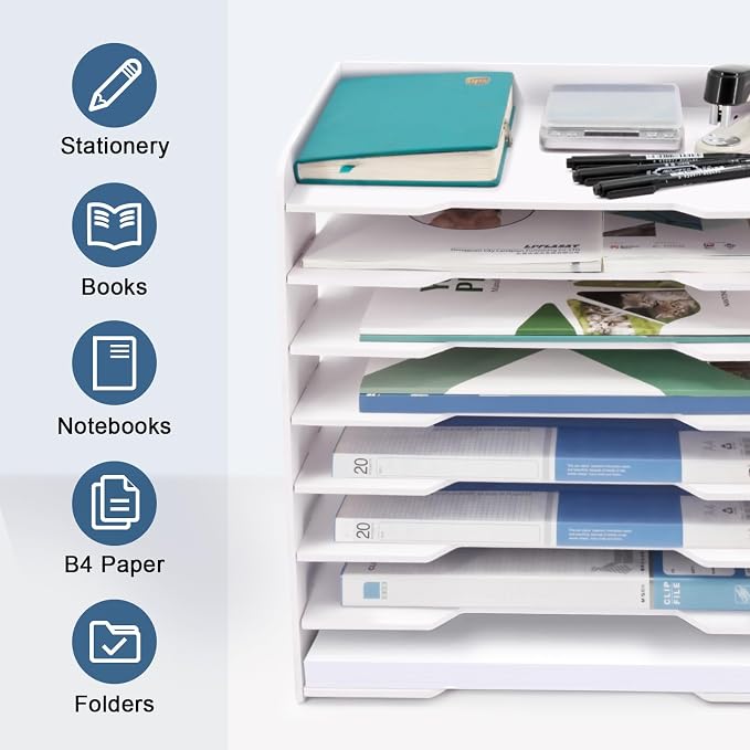 SONGWAY Large File Organizer for Desk - 8 Tier Legal Size Paper Storage Holder, File Sorter, Letter Mail Tray, Desktop Paper Storage Organizer for Home Office School - Image 4