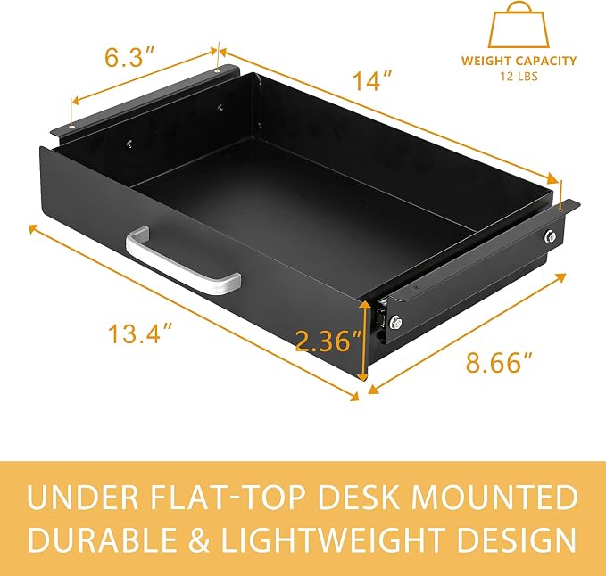 Gome Under Desk Pull-Out Drawer - Storage Organizer Office Mounted, Easy Slide-Out Pencil Drawer for Saving Space, Under Flat-Top Desk Storage Ideal for Sit-Stand Workstation - Image 2