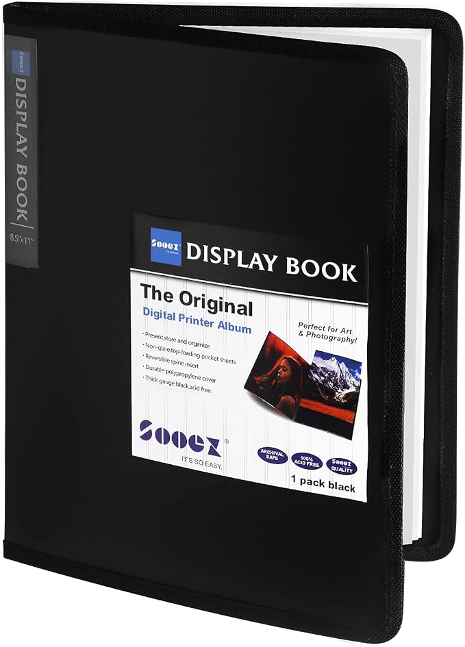 Sooez 30-Pocket Binder with Plastic Sleeves 8.5x11,Heavy Duty Art Portfolio | Folder with Clear Sheet Protectors, Display 60 Pages, Presentation Book for Artwork, Document Organizer Binder by Sooez