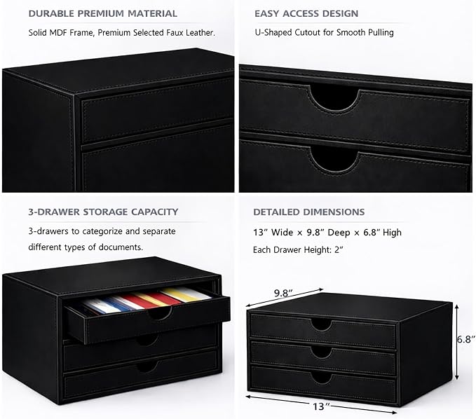 UnionBasic Document Organizer, 3-Drawer File Cabinet Document Storage Box, Office Desktop Filing Organizer, Black - Image 3