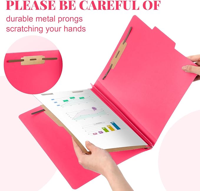 AmazingSpark 24 Pcs Classification Folders Letter Size Bulk 1 Divider Pressboard File Folder with Expansion 2 Prongs Fastener Heavy Duty Office File Organizer for School Project Document(Hot Pink) - Image 4