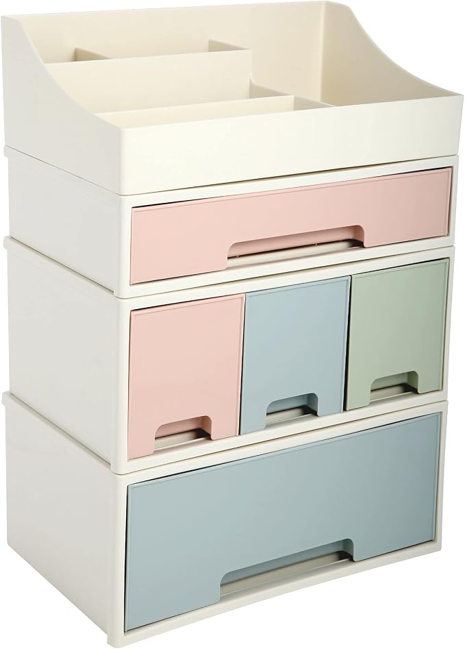Makeup Organizer, Cosmetic Storage Box, [TCEF-10] Desktop Stationery, Remote Control Storage Box, Kitchen Spices Organizer Box, 4 Pieces 5 Drawers, 5 Slots, Blue, Pink and Green Assortment - Image 8