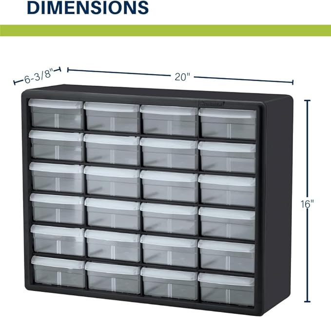 Akro-Mils 24-Drawer Plastic Drawer Storage Cabinet for Garage Organization, Bead Organizer, Building Bricks Storage, Teacher Toolbox, Makeup Organizer, 20-Inch W x 6-Inch D x 16-Inch H, 10124 Yellow - Image 3