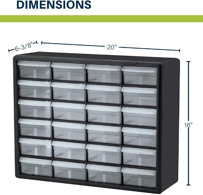 Akro-Mils 24-Drawer Plastic Drawer Storage Cabinet for Garage Organization, Bead Organizer, Building Bricks Storage, Teacher Toolbox, Makeup Organizer, 20-Inch W x 6-Inch D x 16-Inch H, 10124 Red - Image 3