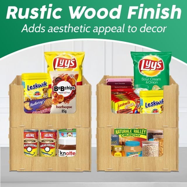 Skywin Wooden Stackable Storage Bins Open Front for Pantry Storage, 4 Pack | Easy Stacking, Open Front Design, Space Saving Pantry Organizers and Storage Bin for Snacks, Toiletries, and Home Essentials - Image 5