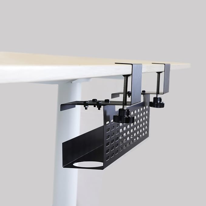 AEONS Under Desk Cable Management Tray Wire Cord Organizer Removable C Clamp Mount No Drill Computer Cord Raceway and Modesty Panel, Black, 16-inch - Image 2