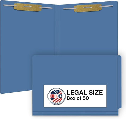 Blue File Folders, Doctor Stuff, Legal Size Reinforced End Tab Folder with 2" Bonded Fastener on Inside Front and Back, 14 pt Stock, Box of 50 by DoctorStuff